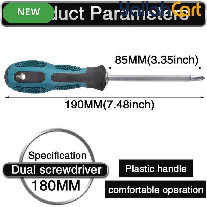 Double-Ended Screwdriver - Default Color, PH2 Phillips Dual-Purpose Screwdriver, Round Metal Shank, Non-Slip Ergonomic Handle, Hand Tool for Home Appliances, Small & Medium Machinery Repairs