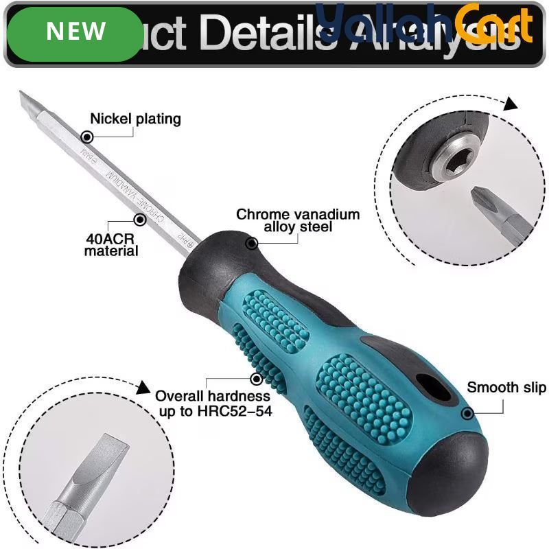 Double-Ended Screwdriver - Default Color, PH2 Phillips Dual-Purpose Screwdriver, Round Metal Shank, Non-Slip Ergonomic Handle, Hand Tool for Home Appliances, Small & Medium Machinery Repairs