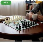 43.18cm X 43.18cm Tournament Chess Vinyl Foldable Chess Set - Green Chess Board with Solid Plastic Pieces, Professional Tournament Chess Game, Portable Foldable Board for Adults & Players
