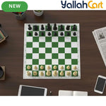43.18cm X 43.18cm Tournament Chess Vinyl Foldable Chess Set - Green Chess Board with Solid Plastic Pieces, Professional Tournament Chess Game, Portable Foldable Board for Adults & Players
