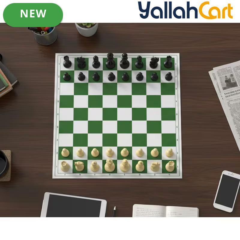 43.18cm X 43.18cm Tournament Chess Vinyl Foldable Chess Set - Green Chess Board with Solid Plastic Pieces, Professional Tournament Chess Game, Portable Foldable Board for Adults & Players