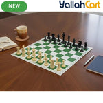43.18cm X 43.18cm Tournament Chess Vinyl Foldable Chess Set - Green Chess Board with Solid Plastic Pieces, Professional Tournament Chess Game, Portable Foldable Board for Adults & Players
