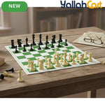 43.18cm X 43.18cm Tournament Chess Vinyl Foldable Chess Set - Green Chess Board with Solid Plastic Pieces, Professional Tournament Chess Game, Portable Foldable Board for Adults & Players