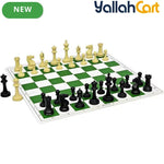 43.18cm X 43.18cm Tournament Chess Vinyl Foldable Chess Set - Green Chess Board with Solid Plastic Pieces, Professional Tournament Chess Game, Portable Foldable Board for Adults & Players