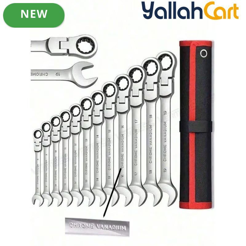 Adjustable Wrench Set - Black, 12-Piece Combination Wrench Set 8mm-19mm, Aluminum Alloy Hand Tools, Adjustable Wrench, Durable Mechanical Repair Tool Set for Home, Garage & Workshop