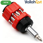 14-in-1 Ratchet Stubby Screwdriver Set - Red, Short Handle Multi-Bit Screwdriver, 12pcs Magnetic Bits, Phillips & Slotted Bits, 3-Position Ratcheting Handle, Compact Pocket Repair Tool