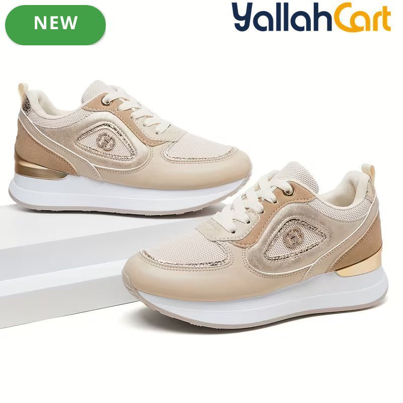 Stylish Women's Athletic Sneakers – Patchwork Design, Lightweight Rubber Sole, Slip-Resistant