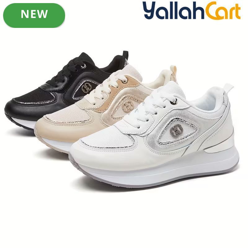 Stylish Women's Athletic Sneakers – Patchwork Design, Lightweight Rubber Sole, Slip-Resistant