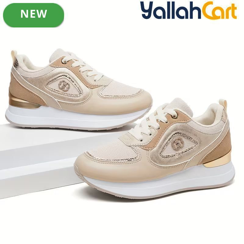 Stylish Women's Athletic Sneakers – Patchwork Design, Lightweight Rubber Sole, Slip-Resistant