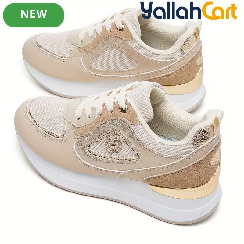 Stylish Women's Athletic Sneakers – Patchwork Design, Lightweight Rubber Sole, Slip-Resistant