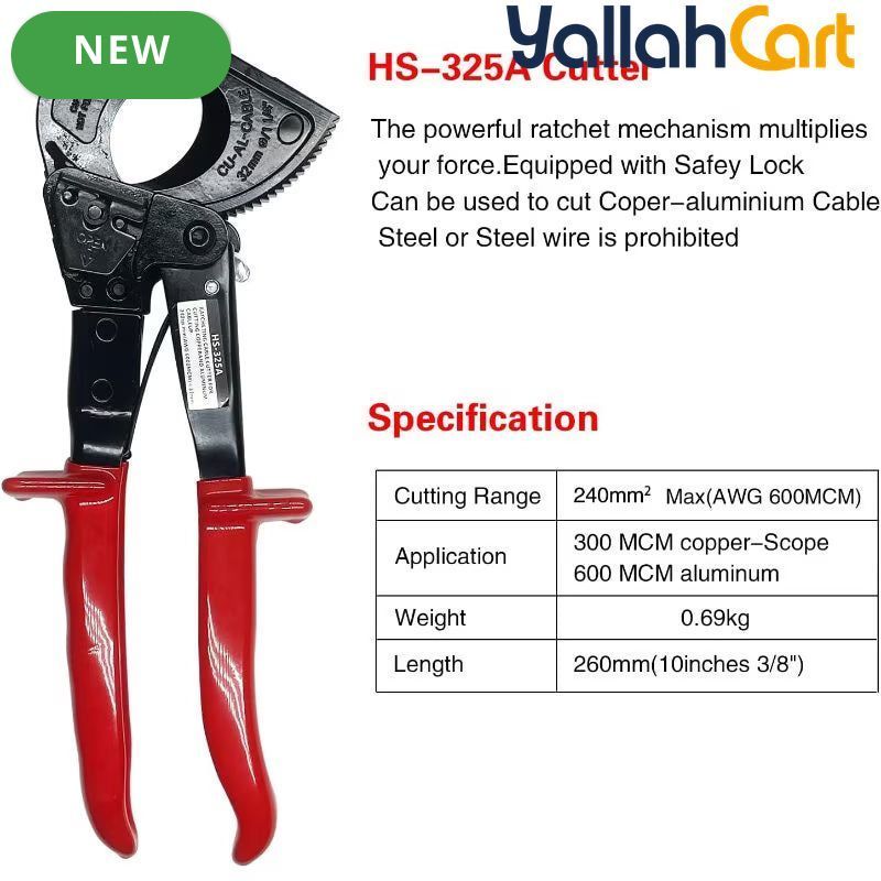 Heavy Duty Ratchet Cable Cutter - Default Color, 240mm Cutting Capacity, Manual Industrial Wire Cutter for Aluminum, Copper & Multi-Core Cables, Professional Electrical Hand Tool