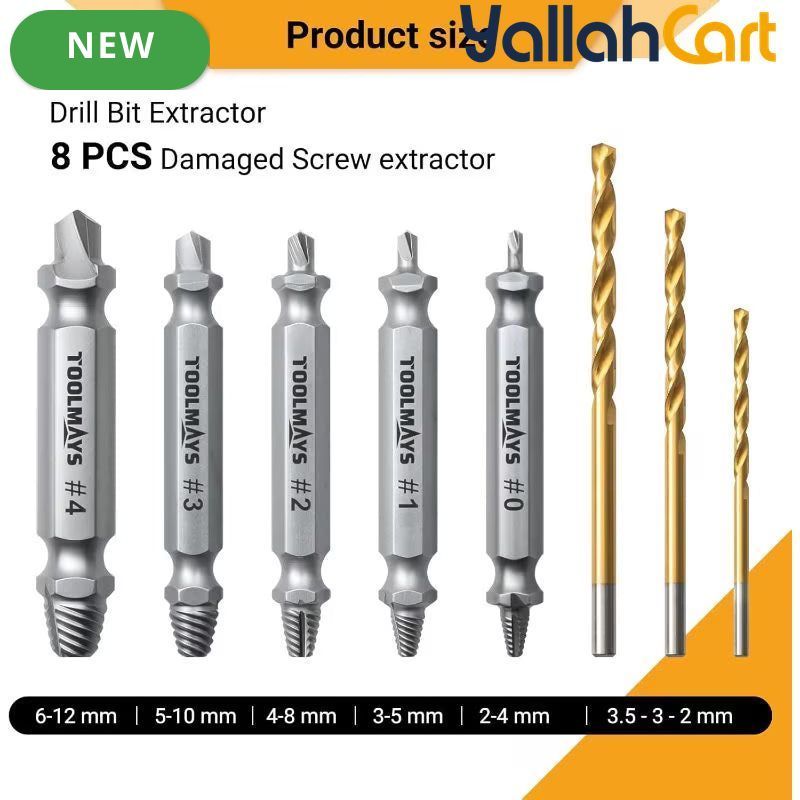 8pcs Damaged Screw Extractor Set - Metal HSS Screw Remover Kit, 3 Twisted Drill Bits, Stubborn Screw & Bolt Removal Tools, Rusted Screw Extractor Set for Home, Workshop & DIY