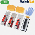 Square Notched Tile Trowel Set - Trowel & Float Set, 3 Stainless Steel Notched Trowels, Rubber Grout Float, 2 Grout Sponges & Work Gloves, Masonry Tiling Tools for Flooring Installation