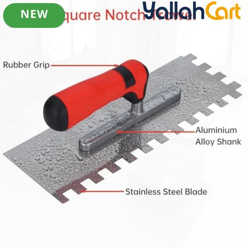 Square Notched Tile Trowel Set - Trowel & Float Set, 3 Stainless Steel Notched Trowels, Rubber Grout Float, 2 Grout Sponges & Work Gloves, Masonry Tiling Tools for Flooring Installation