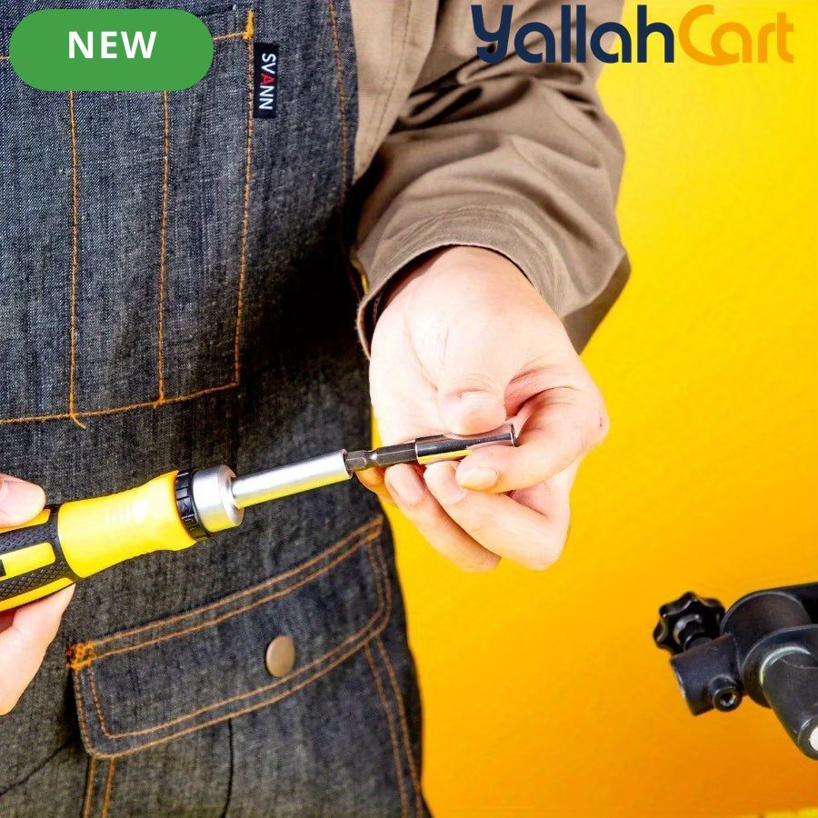 62pcs Portable Precision Magnetic Ratchet Screwdriver Bit Kit - Yellow, Multifunctional Hand Tool Set, Magnetic Screwdriver Bits, Phone Repair & Household Maintenance Tools, Compact Storage Case