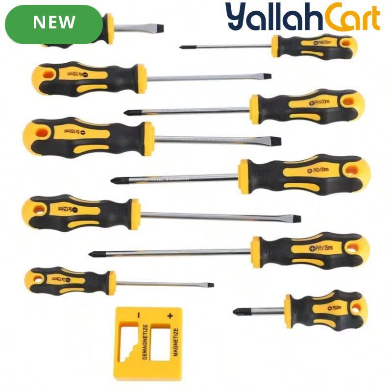 Magnetic Screwdriver Set - Multicolor, 11pcs Black & Yellow Screwdrivers, Flat Head & Cross Head Screwdrivers, Professional Padded Handles, Key Screwdriver, Aluminum Alloy Hand Tool Set