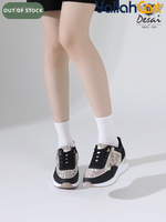 Women's Wedge Sneakers – Thick Sole, Side Zipper, Lace-Up, Breathable Design