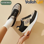 Women's Wedge Sneakers – Thick Sole, Side Zipper, Lace-Up, Breathable Design
