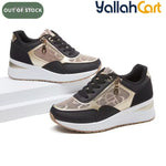 Women's Wedge Sneakers – Thick Sole, Side Zipper, Lace-Up, Breathable Design