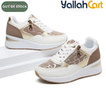 Women's Wedge Sneakers – Thick Sole, Side Zipper, Lace-Up, Breathable Design
