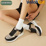 Women's Wedge Sneakers – Thick Sole, Side Zipper, Lace-Up, Breathable Design