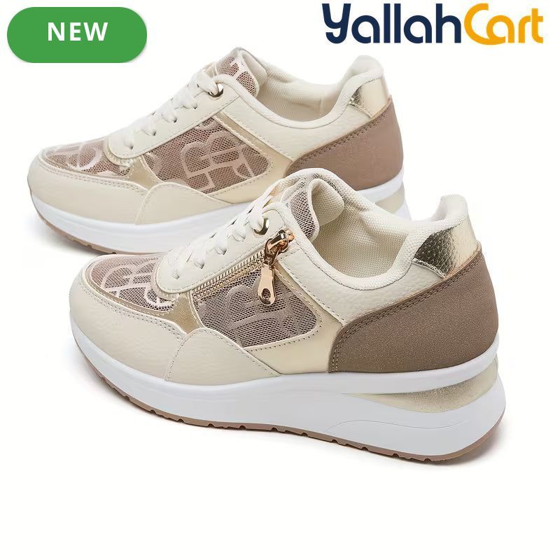 Women's Fashionable Casual Sneakers – Breathable Mesh, Soft Sole, Raised Platform
