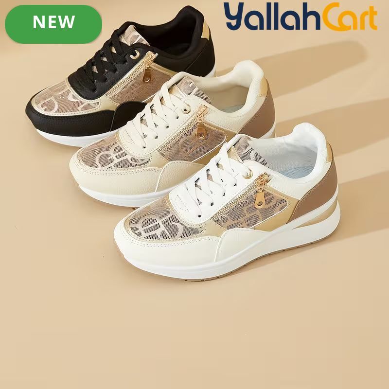 Women's Fashionable Casual Sneakers – Breathable Mesh, Soft Sole, Raised Platform