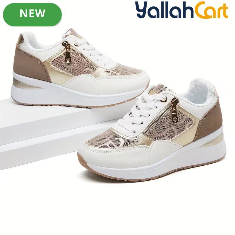 Women's Fashionable Casual Sneakers – Breathable Mesh, Soft Sole, Raised Platform