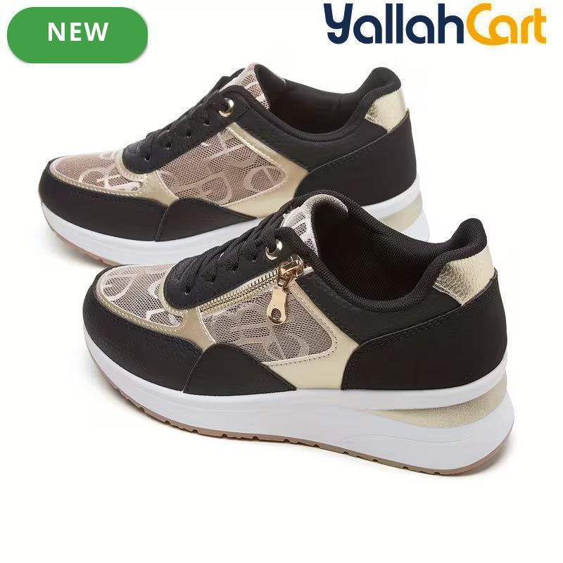 Women's Fashionable Casual Sneakers – Breathable Mesh, Soft Sole, Raised Platform