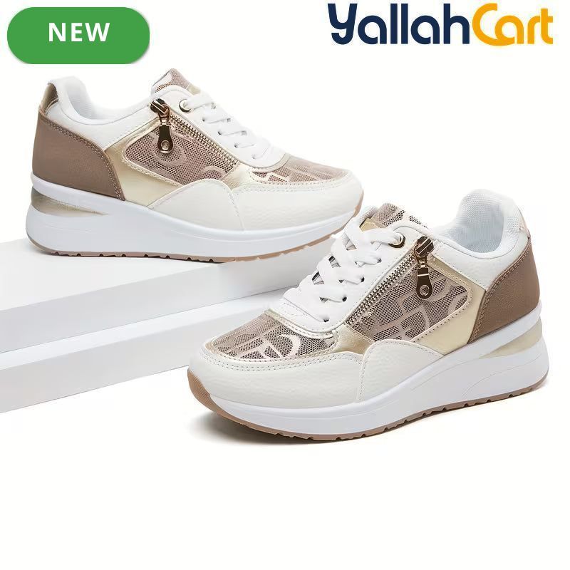 Women's Fashionable Casual Sneakers – Breathable Mesh, Soft Sole, Raised Platform