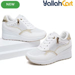 Women's Lightweight Running Sneakers – Breathable Mesh, Side Zipper, Wedge Heel, Insole Lift