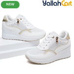 Women's Lightweight Running Sneakers – Breathable Mesh, Side Zipper, Wedge Heel, Insole Lift