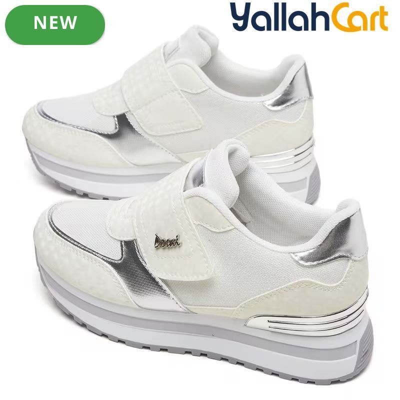 Women's Wedge Platform Sneakers – Patch Strap, Breathable Mesh, Height-Increasing