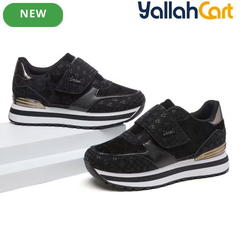 Women's Wedge Platform Sneakers – Patch Strap, Breathable Mesh, Height-Increasing