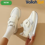 Women's Wedge Platform Sneakers – Patch Strap, Breathable Mesh, Height-Increasing