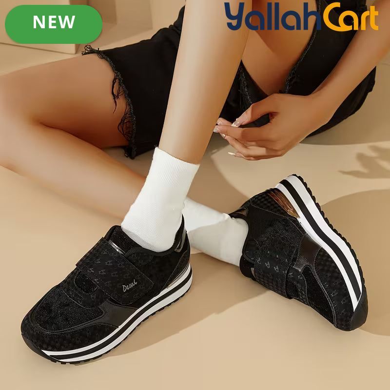 Women's Low-Top Sneakers – Magic Tape Closure, Thick Sole, Breathable Mesh