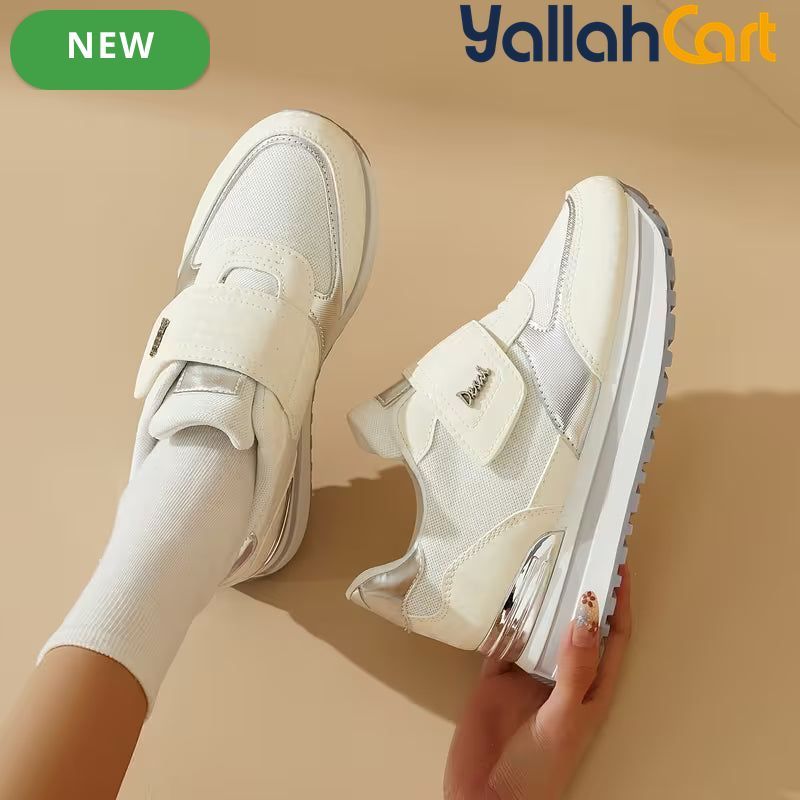 Women's Low-Top Sneakers – Magic Tape Closure, Thick Sole, Breathable Mesh
