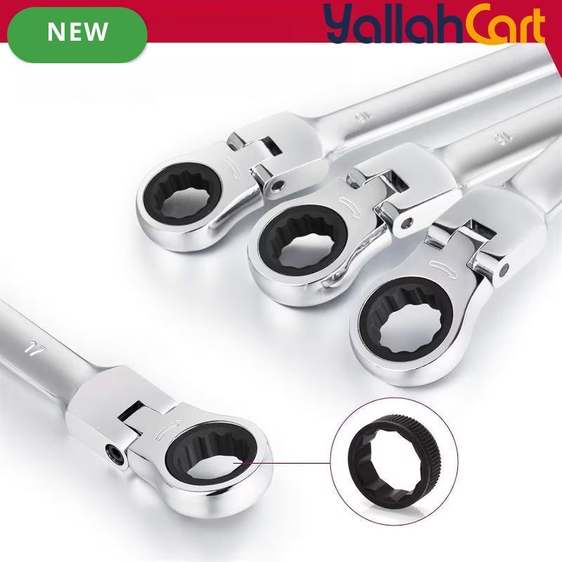 12pcs Flexible Ratchet Wrench Set (8mm-19mm) (silver/gray) - Metric Combo Flex-Head Spanner Kit, Chrome Vanadium Steel with Storage Box