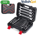 12pcs Flexible Ratchet Wrench Set (8mm-19mm) (silver/gray) - Metric Combo Flex-Head Spanner Kit, Chrome Vanadium Steel with Storage Box