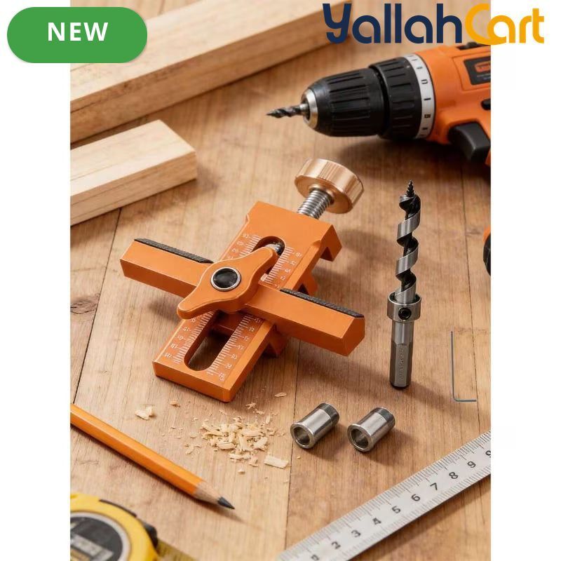 2-in-1 Cabinet Door Installation Template (Orange) - Aluminum Alloy Quick Mounting Jig with 7-40mm Range, Precision Woodworking Positioning Tool Set
