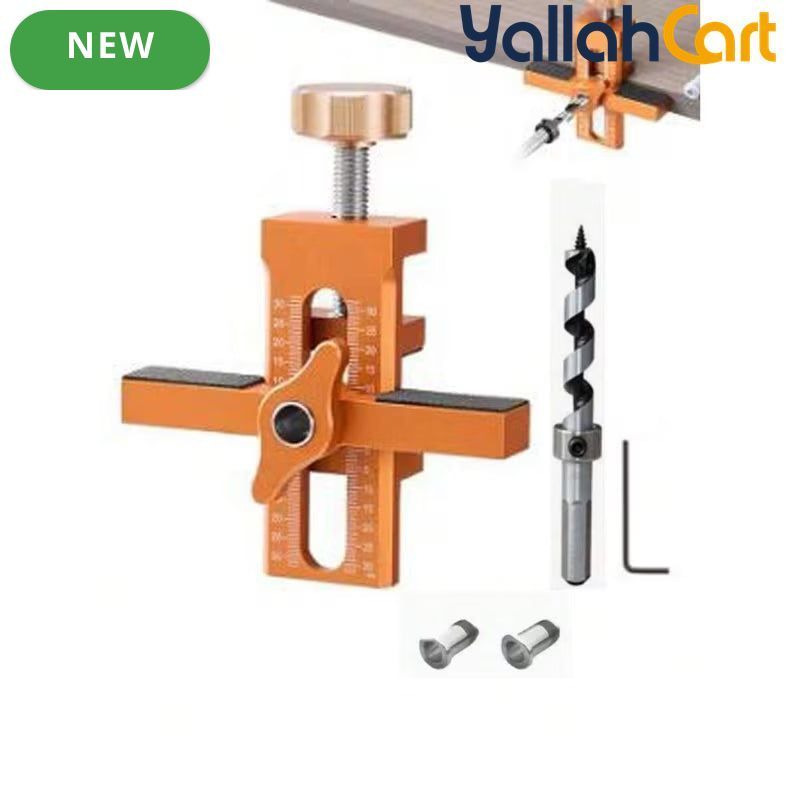 2-in-1 Cabinet Door Installation Template (Orange) - Aluminum Alloy Quick Mounting Jig with 7-40mm Range, Precision Woodworking Positioning Tool Set