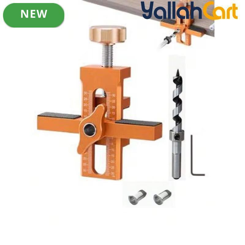 2-in-1 Cabinet Door Installation Template (Orange) - Aluminum Alloy Quick Mounting Jig with 7-40mm Range, Precision Woodworking Positioning Tool Set