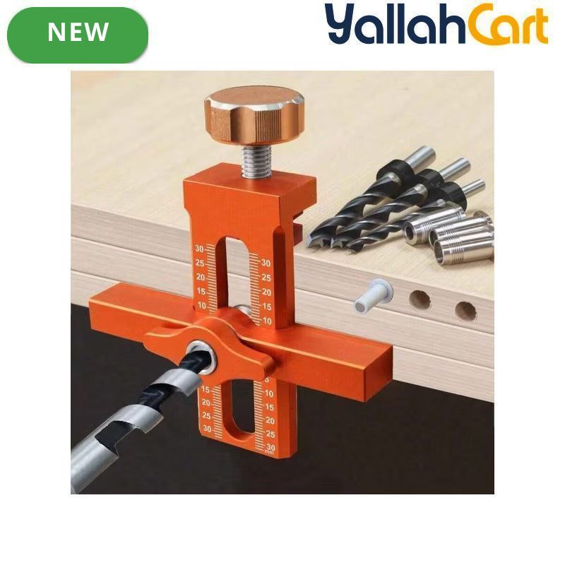 2-in-1 Cabinet Door Installation Template (Orange) - 6/8/10mm Perforated Mounting Jig with 7-40mm Range, Aluminum Alloy Woodworking Tool Kit