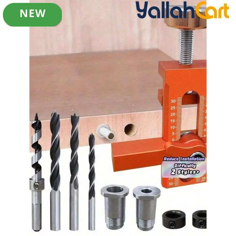 2-in-1 Cabinet Door Installation Template (Orange) - 6/8/10mm Perforated Mounting Jig with 7-40mm Range, Aluminum Alloy Woodworking Tool Kit