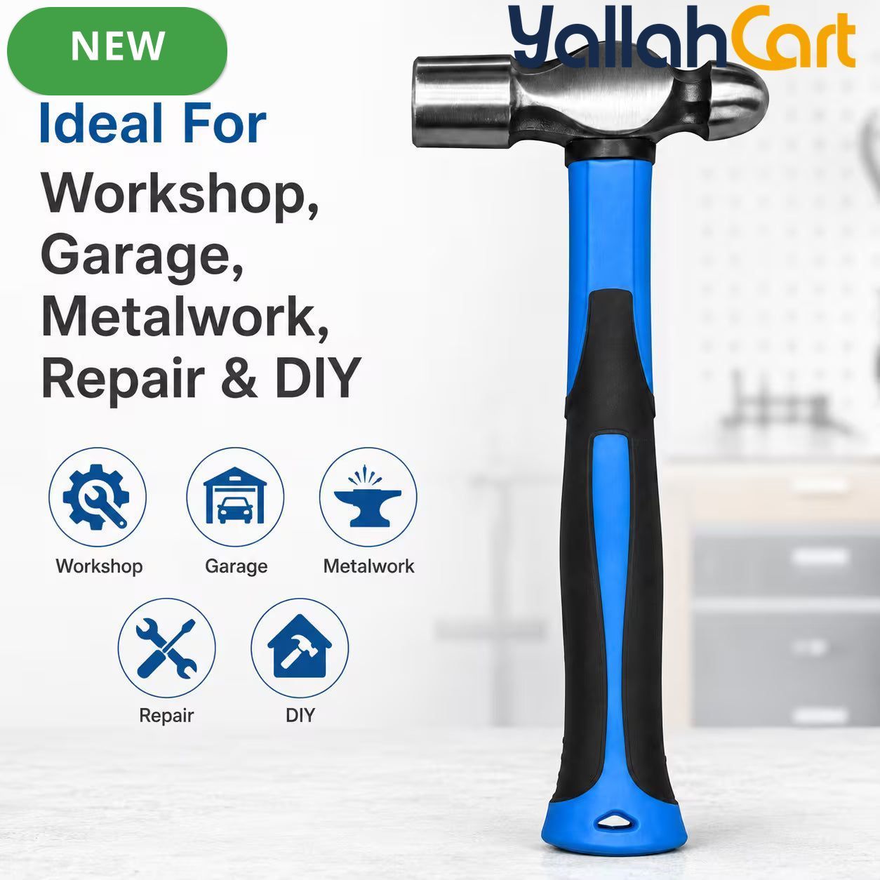 1 lb Fiberglass Handle Ball Pein Hammer (Blue/black) - Heavy Duty Steel Head & Non-Slip Grip Hand Tool for Workshop, Metalwork & DIY Repairs
