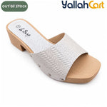 Women's Woven Rattan Mule Slides – Metallic Square Toe, Block Heel Sandals