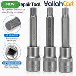 M9 Spline Bit Socket 1/2 Inch Drive (Silver) - 4 Inch Long CR-V Metal Triple Square Socket Tool for Ratchet, Car Repair & Workshop Maintenance