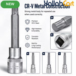 M9 Spline Bit Socket 1/2 Inch Drive (Silver) - 4 Inch Long CR-V Metal Triple Square Socket Tool for Ratchet, Car Repair & Workshop Maintenance