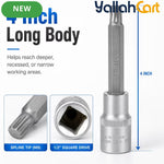 M9 Spline Bit Socket 1/2 Inch Drive (Silver) - 4 Inch Long CR-V Metal Triple Square Socket Tool for Ratchet, Car Repair & Workshop Maintenance