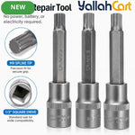 M9 Spline Bit Socket 1/2 Inch Drive (Silver) - 4 Inch Long CR-V Metal Triple Square Socket Tool for Ratchet, Car Repair & Workshop Maintenance